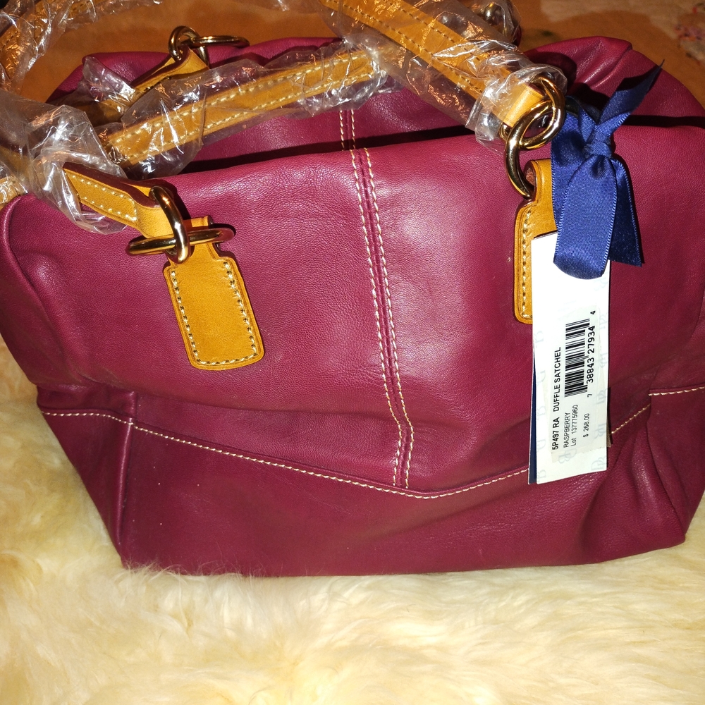 Dooney & Bourke Lambskin Leather Duffle Satchel in Raspberry - Picture 2 of 10
